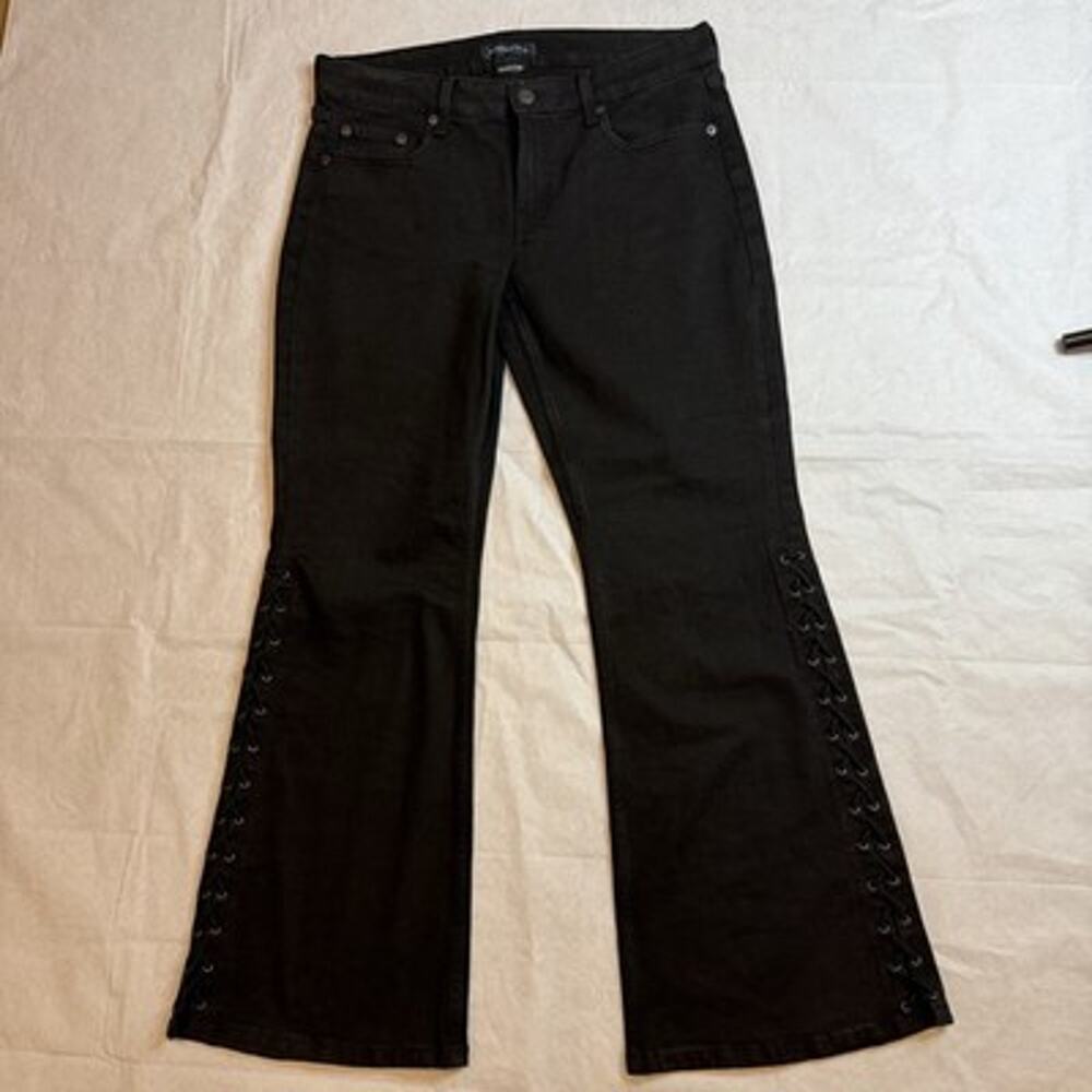 Aeropostale Black Low Rise Flare Jeans 14R Lace Up Legs Goth Grunge Rocker